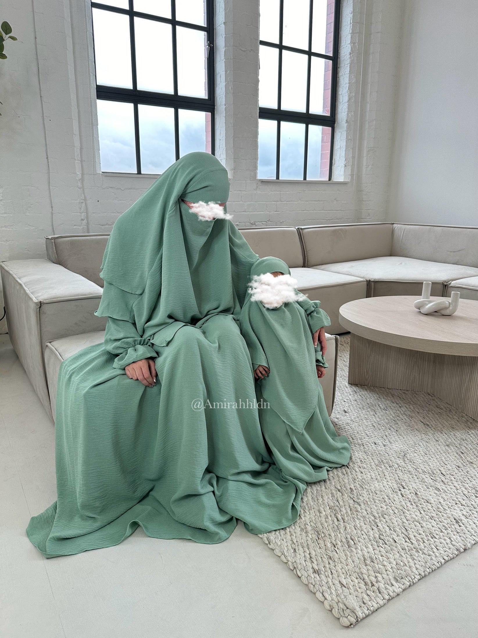 Kids Amanah abaya and Khimar set - Ruffle sleeve