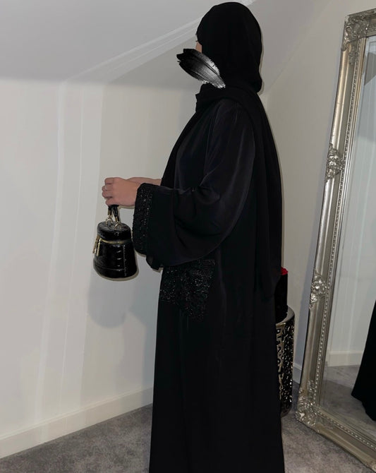 Black khoula tweed winter Abaya